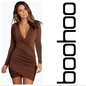 BOOHOO - ELI SLINKY BODYCON DRAPE DRESS